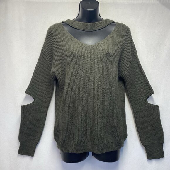 Ruby Moon Ribbed Knit Cut-Out Sleeves & Neck Pullover Sweater Women Small Green - Picture 14 of 14